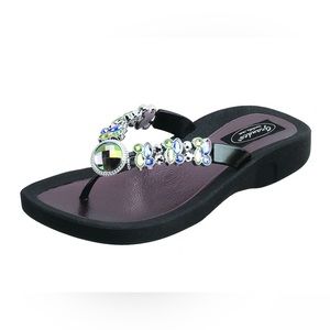 CLOSEOUT! JEWELED BLACK DRAGON FLY SANDAL Grandco
